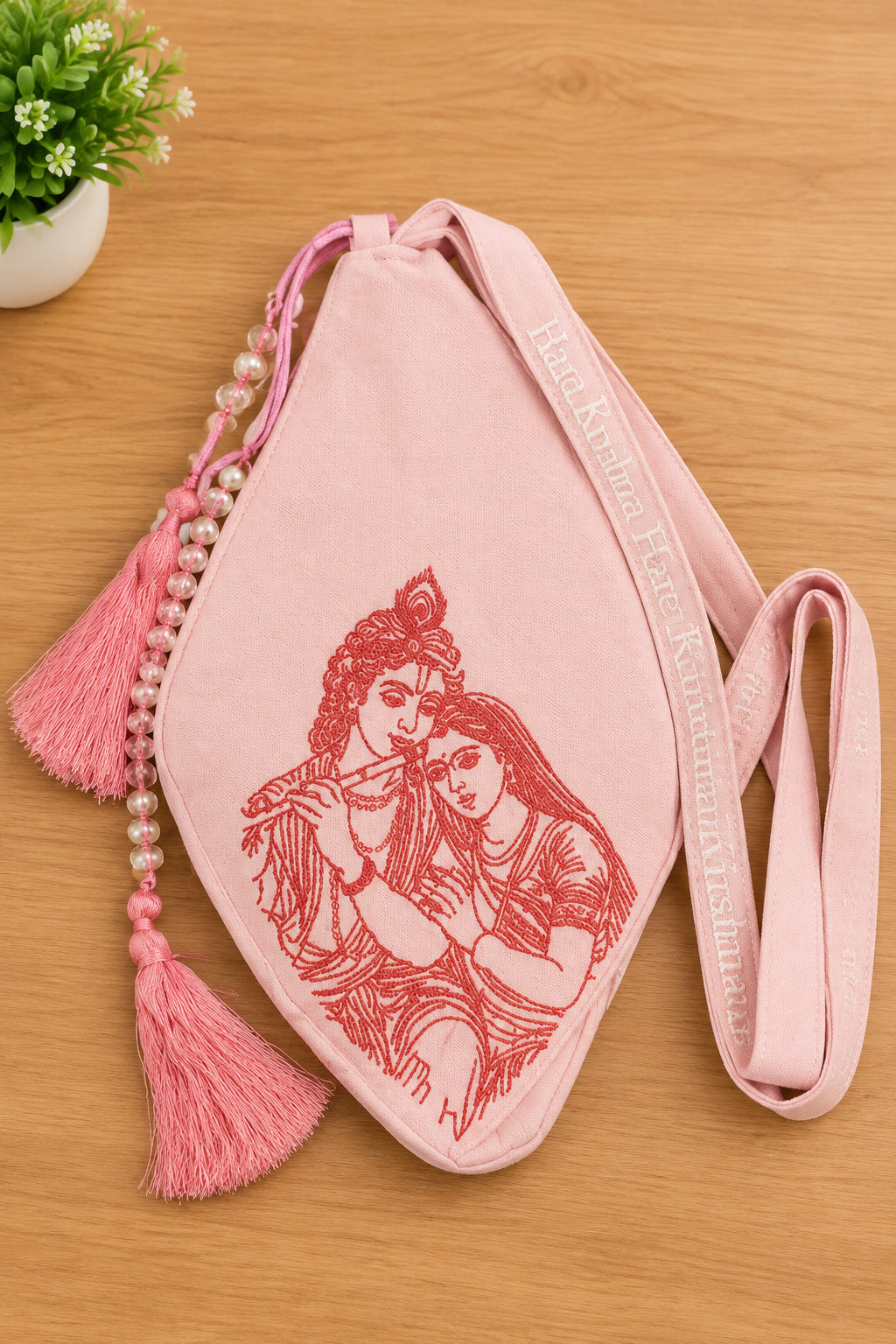 Radha Krishna Embroidery beadbag with sakshi mala
