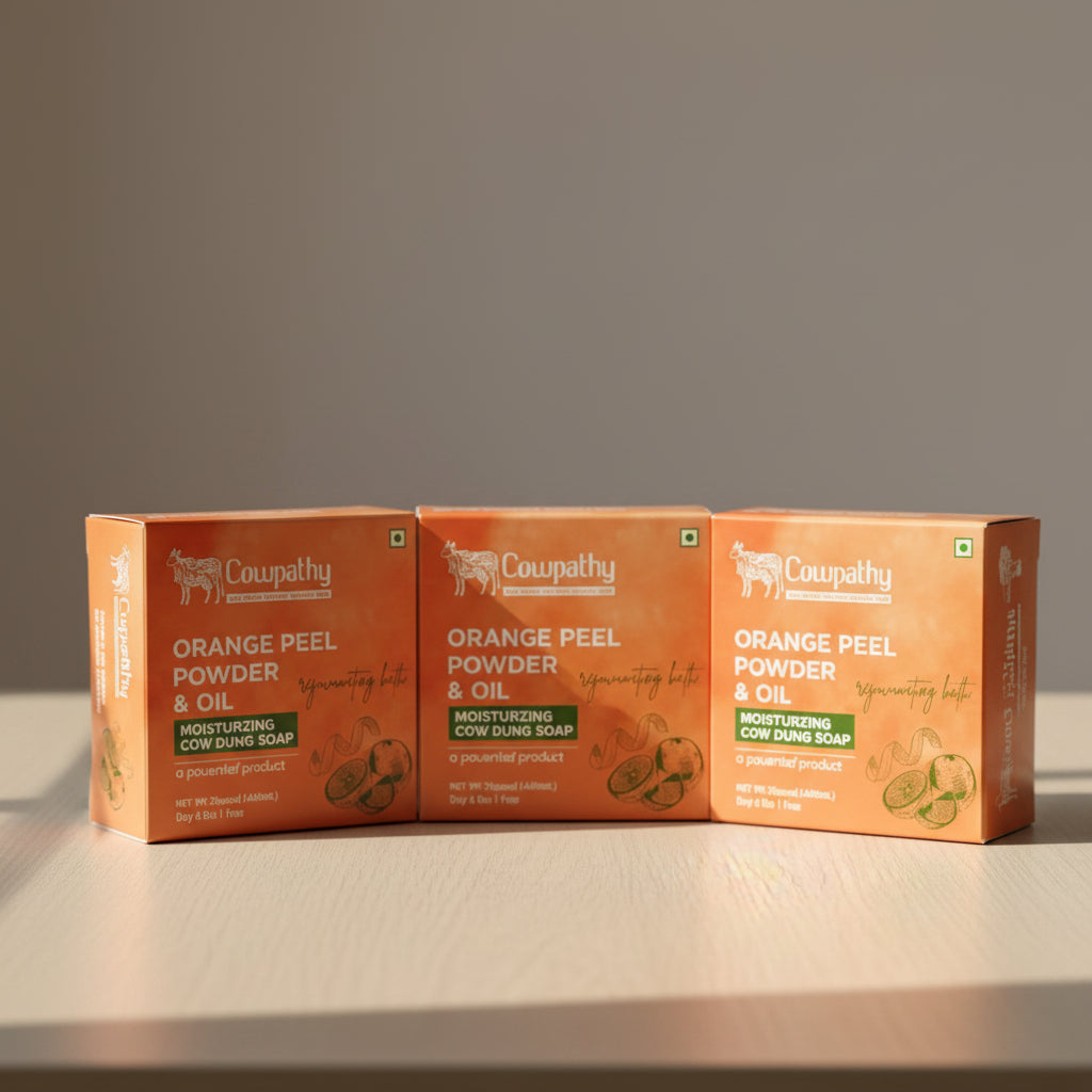 Orange peel powder and oil cow dung soap
