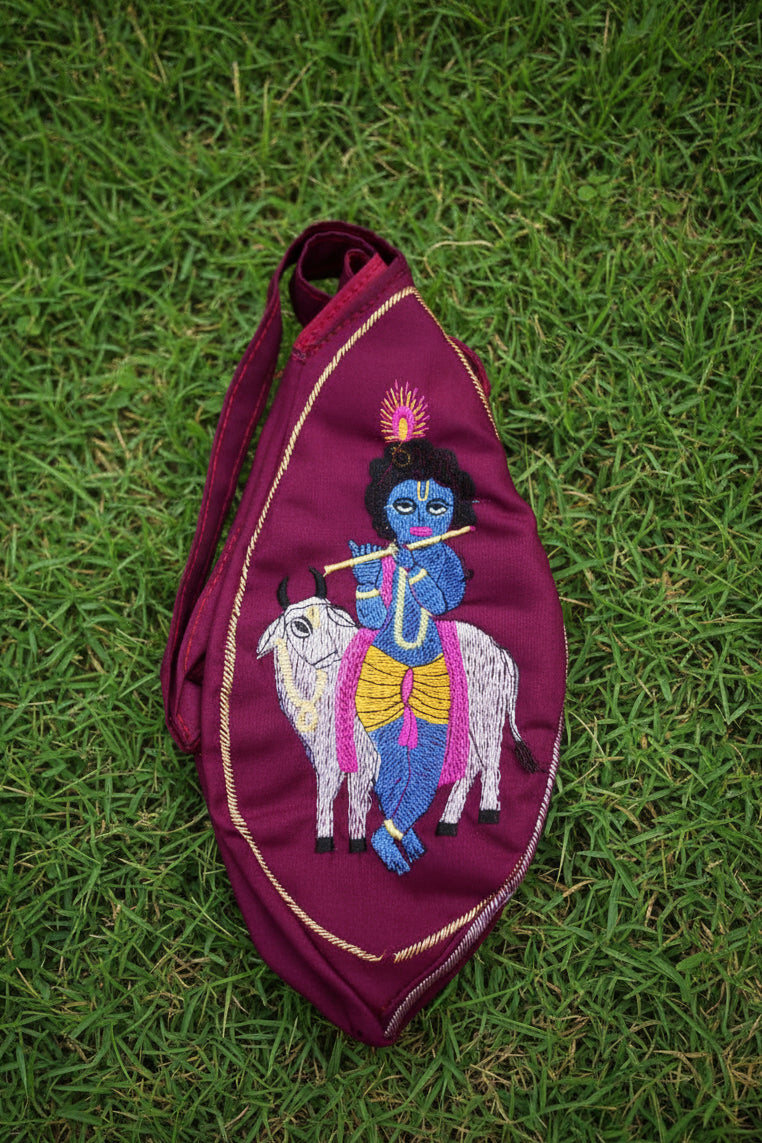 Krishna with cow Embroidery beadbag