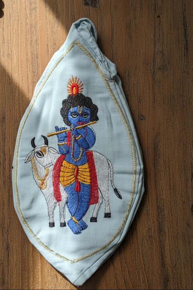 Krishna with cow Embroidery beadbag