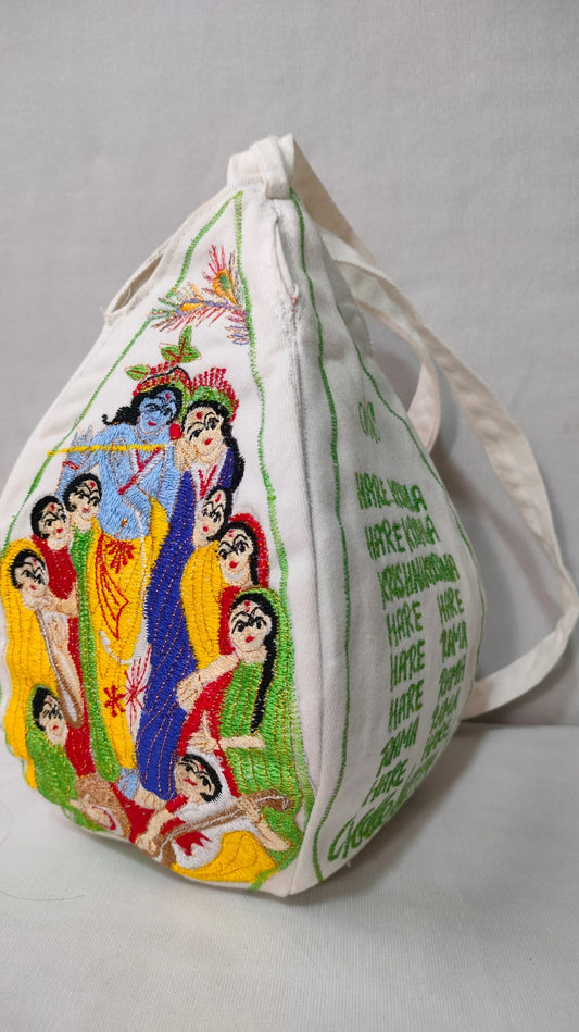 Sri Radha Krishna with Ashtasakhi embroidery beadbag