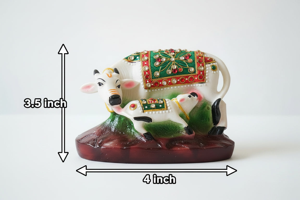Kamdhenu cow and calf statue made with Marble dust home decoration Showpiece