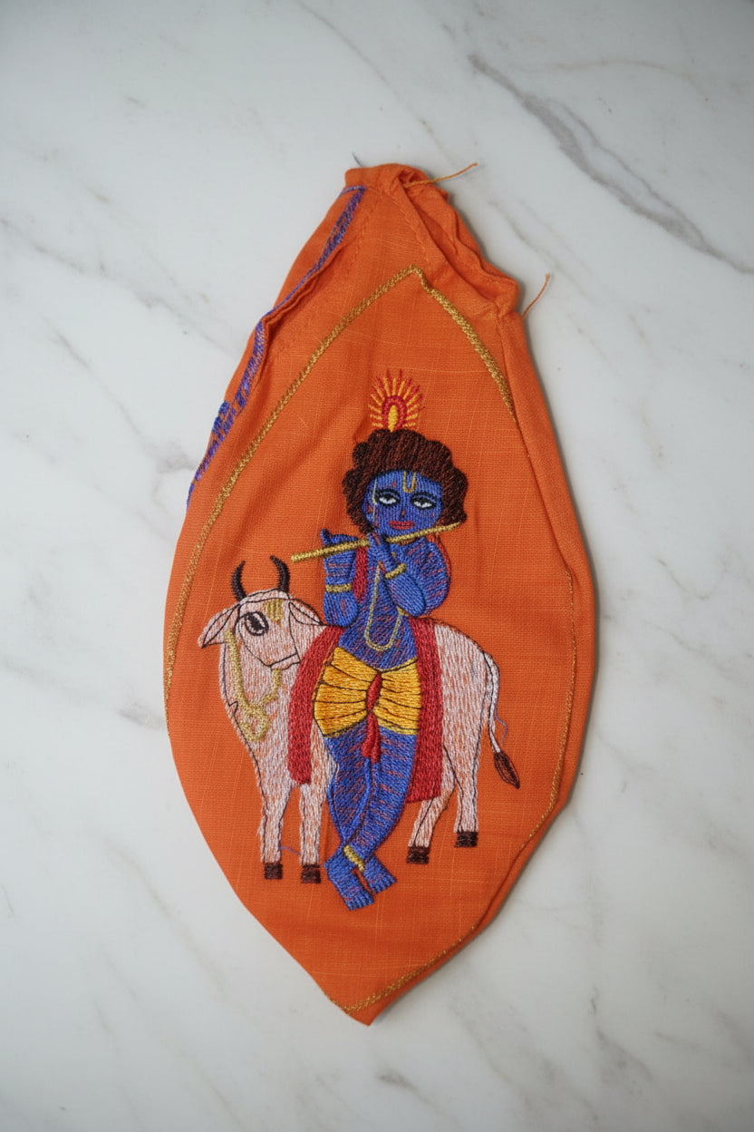 Krishna with cow Embroidery beadbag