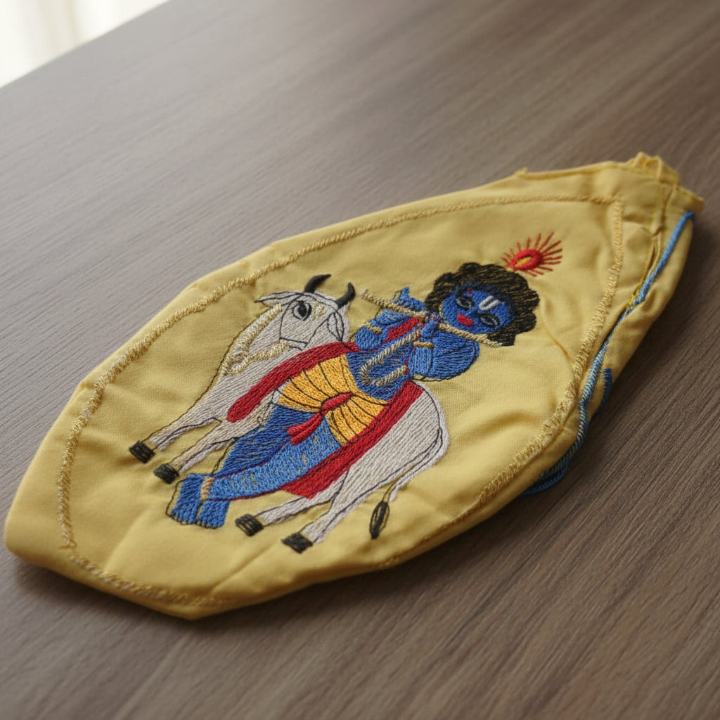 Krishna with cow Embroidery beadbag